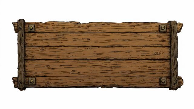 Rustic wooden sign with metal brackets on white background