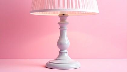 Elegant white lamp with pleated shade against a soft pink backdrop.