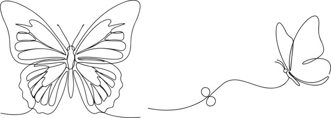 continuous single line drawing of a butterfly vector set.eps