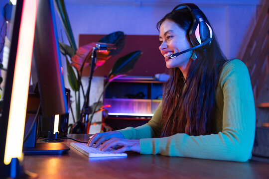 Woman winning at an online game