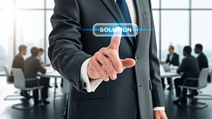 A businessman selecting a solution in a modern office