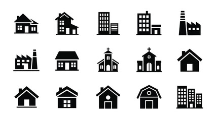 Fototapeta premium Collection of various house and building icons displayed together