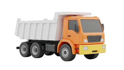 3D Render of an Orange and White Dump Truck on a White Background