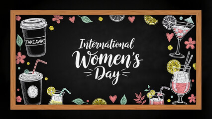 Chalkboard design for International Women&rsquo;s Day, perfect for cafes, events, and social media marketing