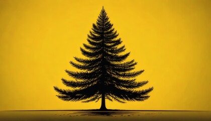 Silhouette of a Lone Pine Tree Against a Yellow Background.