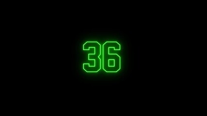 neon green number fourteen on dark background