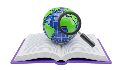 Globe on Book with Magnifying Glass