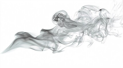 Abstract flowing gray smoke trails on white background with soft lighting
