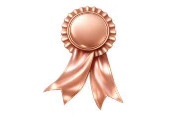 Bronze award medal rosette with ribbon representing third place, success, achievement, and competition victory