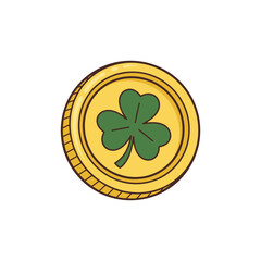 Golden coin with green shamrock symbol