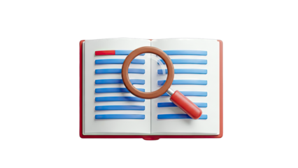Magnifying Glass Over Open Book with Blue Lines