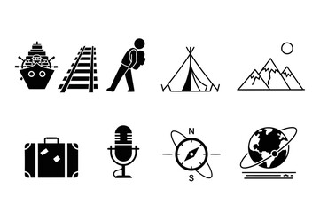 Travel and Adventure Silhouette Set on White Background transparent background © Elite Graphics