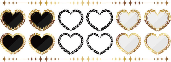 ハート型の月桂冠エンブレム12種セット　ゴールド