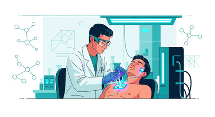 Innovation in medical technology: Doctor uses advanced treatment on patient in laboratory