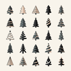 Obraz premium Festive Forest: A charming ensemble of meticulously crafted Christmas tree illustrations, exuding holiday cheer and creative elegance. 