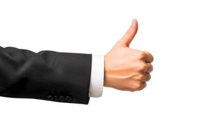 Businessman giving thumbs up in approval and satisfaction
