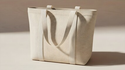 Neutral textured canvas tote bag stands ready for stylish storage or daily carrying needs showcasing durable fabric construction and simple adjustable handles in soft studio light