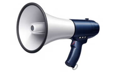 Handheld megaphone projecting a loud announcement, communication tool for protest, marketing, or urgent news broadcast