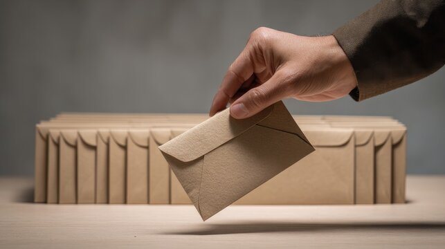 Hand holding brown envelope for office organization and communication concept,Card and Letter Writing Month
