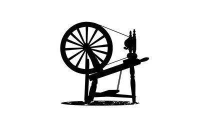 Fototapeta premium Vintage spinning wheel flat vector illustration with shadow isolated on white