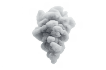 Puff of gray smoke or dust cloud creating an explosion or pollution concept on transparent background