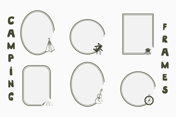 Hand drawn camping frames and decorative circles set for social media posts