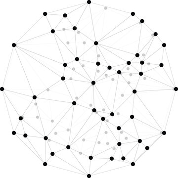 Abstract three-dimensional network structure with interconnected nodes and data flow