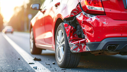 Car accident, closeup of damage after a collision on the road. AI