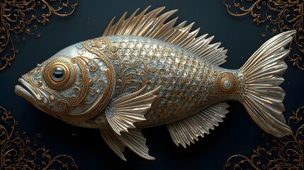 Luxury Ornamental Fish with Gold Details on Dark Background