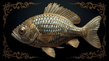 Luxury Ornamental Fish with Gold Details on Dark Background