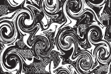 Abstract Black and White Swirl Pattern with Liquid Marble Texture