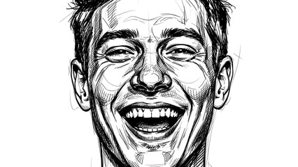 Man Laughing Freely with Joyful Expression in Close-up Illustration