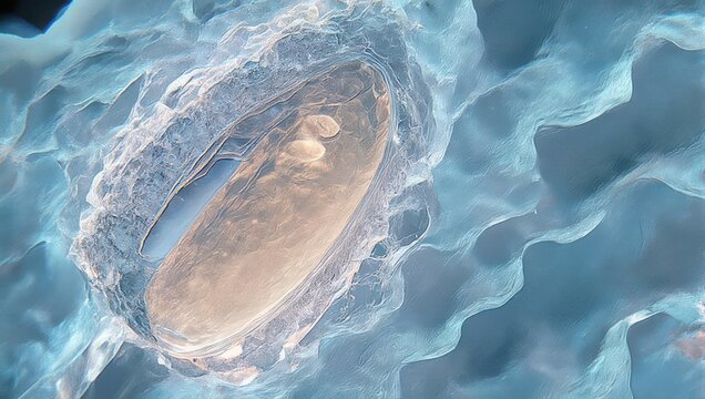 Mitochondrion in a cell, detailed 3D rendering of cellular organelle, energy production.