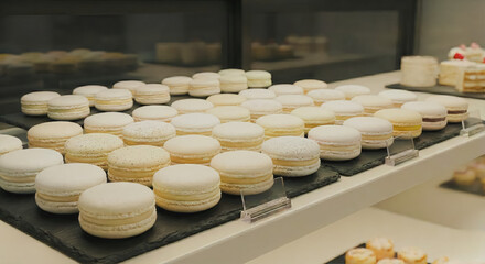 [AI] Premium Macaron Display in Pastry Shop Showcase