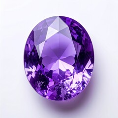 Oval Cut Amethyst Gemstone with Facets on White Background