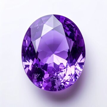 Oval Cut Amethyst Gemstone with Facets on White Background