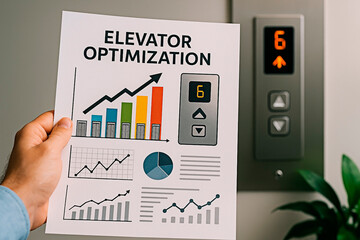 A person optimizing an elevator with data analysis and graphs