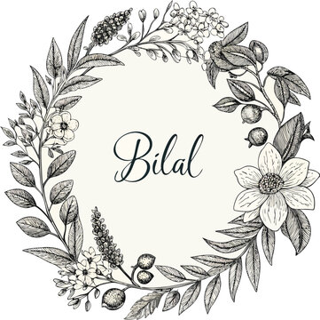 floral frame with flowers write name bilal