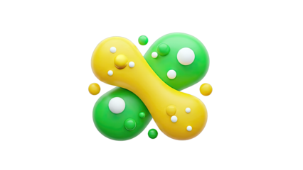 Abstract 3D shapes: Yellow and Green bubbly forms with white dots