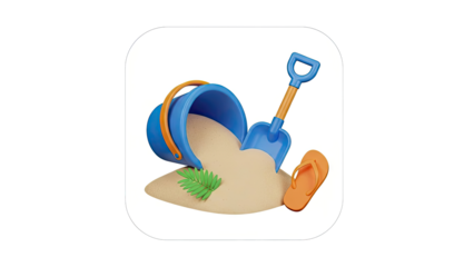 Beach Toys: Bucket, Shovel, Flip-Flop, and Sand