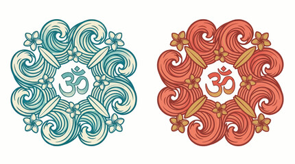 Om symbol with surfboards and waves vector illustration