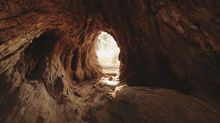 hollow. Ancient tree trunk with a natural hollow tunnel connecting interior and exterior. gardening catalogs, home-decor guides, designed for gardening and botanical catalogs, used by researchers.