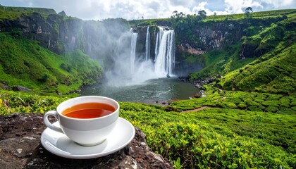 Tea with a View - Waterfall Serenity and Refreshment.