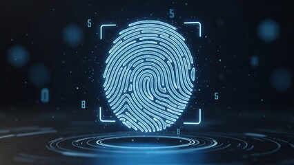 Glowing 3d Fingerprint Icon, Biometric Security Access