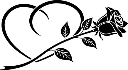Fototapeta premium Romantic Heart and Rose Silhouette Vector Illustration