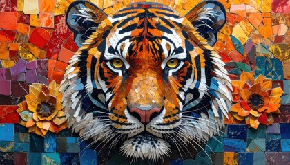 Vibrant Tiger Portrait - A Colorful Mosaic of Natures Majesty.