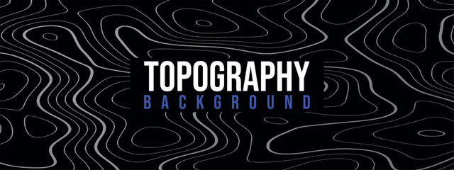stylish background design on the theme of topography. It consists of white contour lines on a black background, which imitate topographic maps.