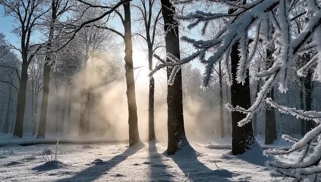 Calm Cold Season Foggy Landscape With Soft Glow, Smooth Motion Background Video