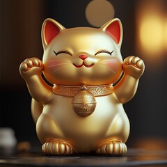 Charming golden cat figurine for good fortune.
