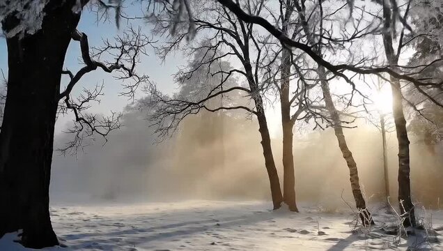 Calm Cold Season Foggy Landscape With Soft Glow And Smooth Motion Background Video